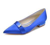 Low Heel Wedding Shoes Elegant Pointed Toe Satin Dress Flats Shoes with Rhinestones Slip on Ballet Flats