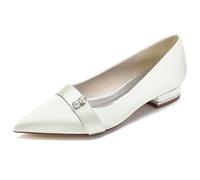 Low Heel Wedding Shoes Elegant Pointed Toe Satin Dress Flats Shoes with Rhinestones Slip on Ballet Flats