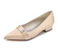 Low Heel Wedding Shoes Elegant Pointed Toe Satin Dress Flats Shoes with Rhinestones Slip on Ballet Flats