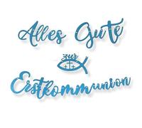 LowCarbonLife Guirnalda de primera comunión "Alles Gute zur ersten Kommunion mit Fisch-Motive - Glitzer Hängedeko Banner - Kommunionsdeko First Comunion Deko für Jungen & Mädchen (Blau A)