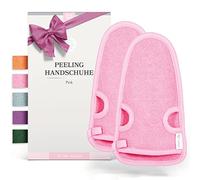 LoWell® 2 piezas de guantes exfoliantes - Guante exfoliante para baño turco para cuerpo y cara - Guía de exfoliación y 2 ventosas como bonus - Rosa