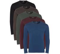 Lower East Le133 Camiseta de Manga Larga, Negro, Verde Oscuro, Borgoña, Azul Vaquero, Gris Marrón, M (Pack de 5) Hombres