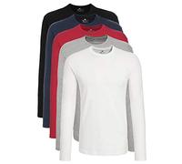 Lower East LE133 Camiseta de manga larga para Hombre, Negro/Blanco/Azul Marino/Gris/Rojo (Paquete de 5), M