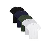 Lower East LE156 Camiseta para Hombre, Blanco/Negro/Gris/Azul/Verde (Paquete de 5), M