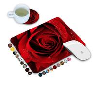 LOWORO Mouse Pad and Coasters Set Red Rose Mouse Pad Non-Slip Rubber Base Rectangle Mouse Pads for Laptop and Computer Office Accessories