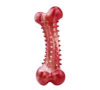 LOWPZNVE Juguete masticable de goma natural para perros, rojo, hueso de limpieza dental con diseño de protuberancia, palo de molienda de dientes (sabor a carne)