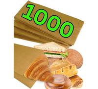Loxato 1000 Bolsas Papel Kraft Marrón - Sobres - Bolsas de Papel para Bocadillos, Bolleria, Pan, Empanadas, Alimentación, Dulces, llevar Desayuno - 10x5.5x25cm