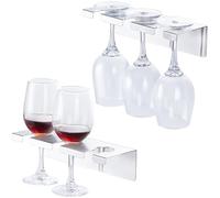 LOXSUN 2 Piezas Soporte Para Copas de Vino de Pared, Soporte Copas Colgante de Vino de Acero Inoxidable con Adhesivo, Colgador de Copas Para Familia, Restaurante, Bar, Plata