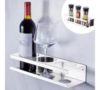 LOXSUN Soporte para vino montado en la pared, soporte para copas de vino SUS304 de acero inoxidable, estante para botellas autoadhesivo o perforado, estante para vino colgante, estante para especias