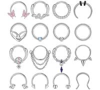 LOYALLOOK 16 anillos de tabique de 16 g para mujeres y hombres, de acero quirúrgico, joyería para tabique, piercing para tabique, herradura, aro con bisagras, segmento de daith, hélice, tragus