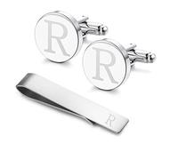 loyallook acero inoxidable grabado inicial Gemelos y corbata bar set alfabeto carta con caja de regalo A-Z