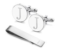 LOYALLOOK Acero Inoxidable Grabado Inicial Gemelos y Corbata Bar Set Alfabeto Carta con Caja de Regalo A-Z