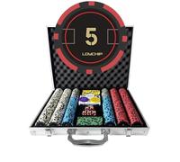 LOYCHIP Juego de póquer con fichas numeradas de 500 piezas para juego de mesa, 11,5 g de peso con cartas para Texas Hold'em, juegos de blackjack, juegos de póquer nocturno