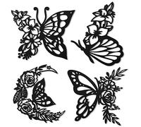 LOYIM 4 Decoraciones de Pared de Apariencia de Mariposa de Metal Bohemias Adorno de Arte Floral de Luna Mariposa Colgante Mariposas de Arte de Flores de Muro para Dormitorio Sala de Estar Hogar