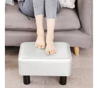 LOYKZCT Reposapiés pequeño de Piel sintética, Taburete otomano, puf Acolchado, Asiento Rectangular, Silla con Patas de Madera (Gris)(Greywhite)