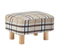 LOYKZCT Reposapiés Reposapiés Taburete Otomano Puf Acolchado Asiento Rectángulo Silla con Patas de Madera de Haya y Funda de Lino Desmontable (Azul)(Tartan)