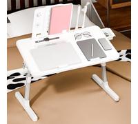 loyliawa Escritorio de regazo para laptop, mesa de cama para laptop, mesa de bandeja de cama para laptop, escritorio ajustable con ventilador de luz, escritorio plegable para laptop con USB,