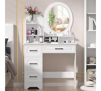 loyliawa Escritorio de tocador con Espejo y Luces, Espejo de tocador con Luces, Escritorio Grande con Espejo y Luces, Mesa de Maquillaje con 3 Modos de luz LED, 4 cajones, estantes Abiertos