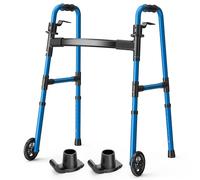 Loyoda Andador plegable con 2 esquís y ruedas de 5 pulgadas, andadores ligeros para personas mayores y adultos, soporta hasta 350 libras, altura ajustable, andador estándar compacto, azul