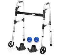 Loyoda Andador plegable con 2 pelotas de tenis precortadas, ruedas de 5 pulgadas, andadores ligeros para personas mayores y adultos, soporta hasta 350 libras, altura ajustable, andador estándar