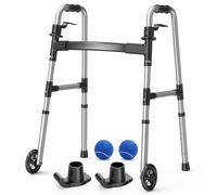 Loyoda Andador plegable con 2 pelotas de tenis precortadas, ruedas de 5 pulgadas, andadores ligeros para personas mayores y adultos, soporta hasta 350 libras, altura ajustable, andador estándar