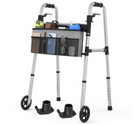 Loyoda Andador plegable con cesta y esquís deslizantes, ruedas de 5 pulgadas, caminadores ligeros para personas mayores y adultos, soporta hasta 350 libras, altura ajustable, andador estándar