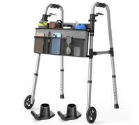 Loyoda Andador plegable con cesta y esquís deslizantes, ruedas de 5 pulgadas, caminadores ligeros para personas mayores y adultos, soporta hasta 350 libras, altura ajustable, andador estándar