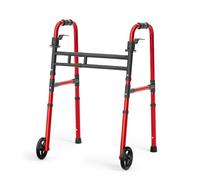 Loyoda Andadores plegables para personas mayores, andador ligero con rueda delantera de 5 pulgadas de altura y ancho ajustable de aluminio estándar para personas mayores con discapacidad (rojo)