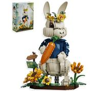 Loyratche Juego de bloques de construcción de conejo de Pascua, compatible con Lego, juguetes de conejo creador con base de exhibición de zanahoria y girasol, regalo creativo para adultos y niñas