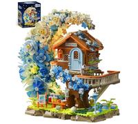 Loyratche Juego de construcción de casa de flores de luna azul con luz, colección botánica, kit de bloques de construcción de casas de árbol, compatible con Lego para adultos, regalo creativo para
