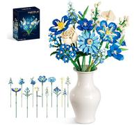 Loyratche Juego de construcción de ramo de flores azules, compatible con flores Lego para adultos, kit de colección botánica artificial para el día de San Valentín, regalos de la madre, decoración del