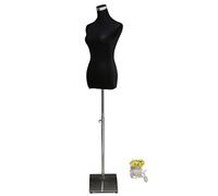 Loywe Maniquí Busto Femenino de Señora, Soporte de Ropa, Exhibición de Escaparate, Ajustable de Altura, Base de cuadrada metal, Negro Gr.32-36 LW6036S
