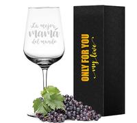 LOZACHE Copa de Vino para Mamá - La Mejor Mamá del Mundo, Vino Tinto Regalo para Cumpleaños, Día de la Madre y Navidad