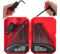 LOZAGU Juego de 35 llaves Allen de alta calidad, juego de llaves Allen, juego de llaves hexagonales SAE y métricas, SAE de 0.04 a 3/8 pulgadas | Métrico 0.7 mm-10 mm | Acero al cromo vanadio | Mango