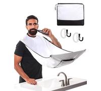 LOZTBUE 1 pieza delantal de barba blanco para el peinado de la barba, babero impermeable para el cuidado de la barba con 3 ventosas, regalo de tela de la serie de los hombres