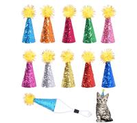 LOZTBUE 10 pcs Mini Sombreros Fiesta para Peluches, Cumpleaños de Perros y Gatos con forma Cono con Purpurina y Pompones para Dinosaurios Juguete Manualidades Decoración Infantil