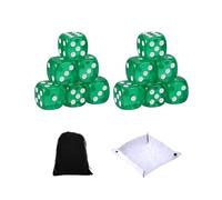 LOZTBUE 10 Piezas Dados Transparentes de 6 Caras 14mm con Bandeja de Fieltro Bolsa de Terciopelo Negro para Juegos de Mesa Dados para Enseñanza Matemáticas y Fiestas(verde)