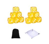 LOZTBUE 10 Piezas Dados Transparentes de 6 Caras 14mm con Bandeja de Fieltro Bolsa de Terciopelo Negro para Juegos de Mesa Dados para Enseñanza Matemáticas y Fiestas(amarillo)
