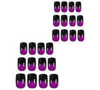 LOZTBUE 24 piezas púrpura Stick-on uñas corto cuadrado francés uñas de alto brillo del arte de diseño púrpura brillante negro uñas pegatinas para mujeres y niñas