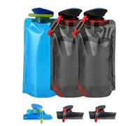LOZTBUE Botella de Agua Portátil 3PCS (2 Negras 1 Azul), Plegable Flexible Reutilizable, Ligera y Resistente, Ideal para Camping, Viajes, Deporte y Uso Diario