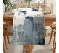 LOZULO Camino de mesa moderno azul, mantel de mesa boho de lino, lavable, estilo rústico, table runner para fiestas, decoración de mesa al aire libre, resistente a la intemperie, 33x183 cm para mesa