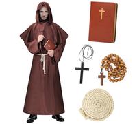 Lozzzyo Disfraz Halloween Hombre Adulto, Disfraz Monje Hombre de Halloween para Hombre con Cuaderno de Monje, Rosario y Collar, Disfraces Halloween Hombre Adulto con Temática Medieval. (2XL)