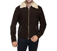 LP-FACON Chaqueta Rick Grime - The Walking Season 5 - Chaqueta de piel de ante marrón con cuello de piel muerta, Piel de ante marrón, XS