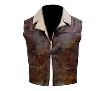 LP-FACON Clint Eastwood Cowboy - Chaleco de cuero marrón para hombre, ropa de abrigo para hombre, chaleco vaquero occidental, marrón, S