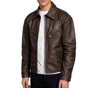 LP-FACON Tom Cruise Mission 8 - Chaqueta de motociclista de cuero para hombre, color marrón envejecido, marrón, L