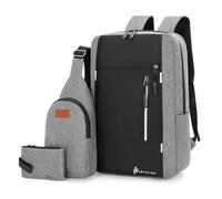 LP Fusion Juego de mochila 3 en 1 Urban Travel con bolsa, bolsa y puerto de carga USB: duradero, repelente al agua, diseño multicompartimiento para trabajo, escuela y uso diario para hombres y