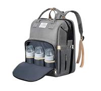 LP Fusion Mochila Nappy - Bolsa de diaper con bolsa plegable para bebé, soporte para botellas aislado, diseño de viaje impermeable para mamá y papá, gris, Mittelgroß