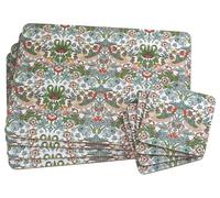 LP Juego de 4 manteles individuales y posavasos con diseño de ladrón de fresas William Morris