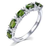 LP LOHASPIE Anillo de declaración para niñas femeninas S925 zafiro de piedra natural de plata esterlina joyería boutique conmemorativa del cumpleaños de septiembre (Diópsido de Cromo, P 1/2)
