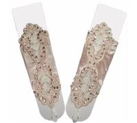 LPACXBYD Guantes de Lentejuelas Sexy Women Satin Sequin Seam Pearl Lace Hook Finger Glove Female Retro Bride Hollowing Out Wedding Dress Fingerless Mitten
